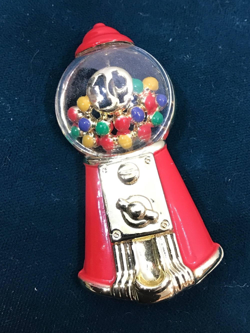 Vintage AJC bubblegum machine enamel red gold pin brooch